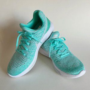 Nike Women's Lunarlon Mint Green & White Running Shoes Size 8